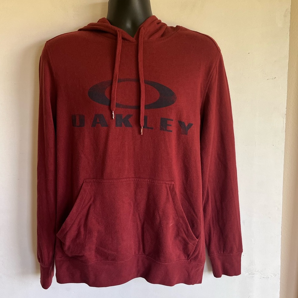 Oakley pullover hoodie jacket mens Small, maroon, burgundy, blue print, hooded